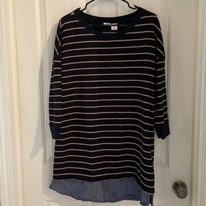 Gold and Navy stripe tunic with jean color trim on bottom